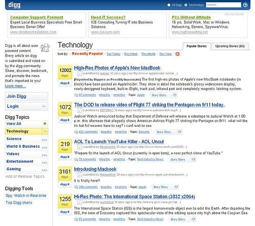 Images: New things to dig in Digg