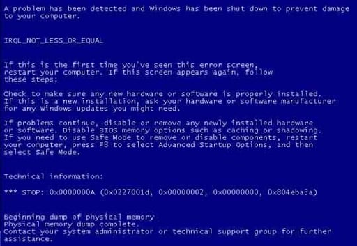 Images: Windows XP BSOD messages