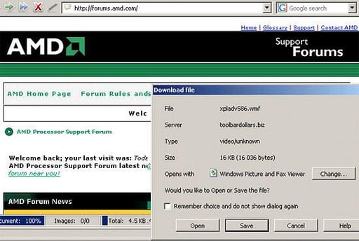 Screenshot: AMD forums harbor Windows exploit