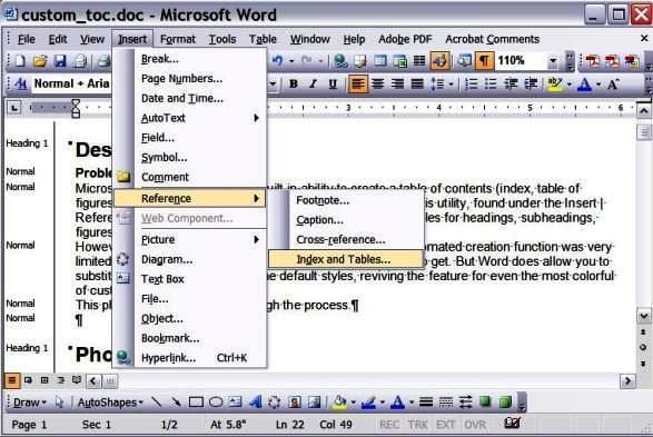 Customize a table of contents in Microsoft Word