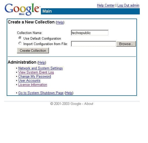 Images: Google Mini search configuration UI