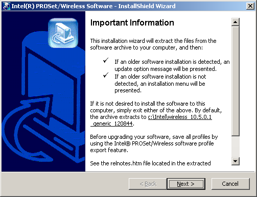 802.11 abg Intel PROSet/Wireless installation