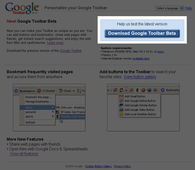 Google Toolbar V3 with Google Docs integration