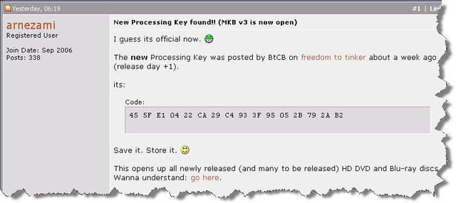 New AACS Processing Key released