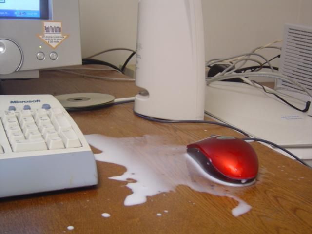Careless user spills milk/fruit punch on computer twice