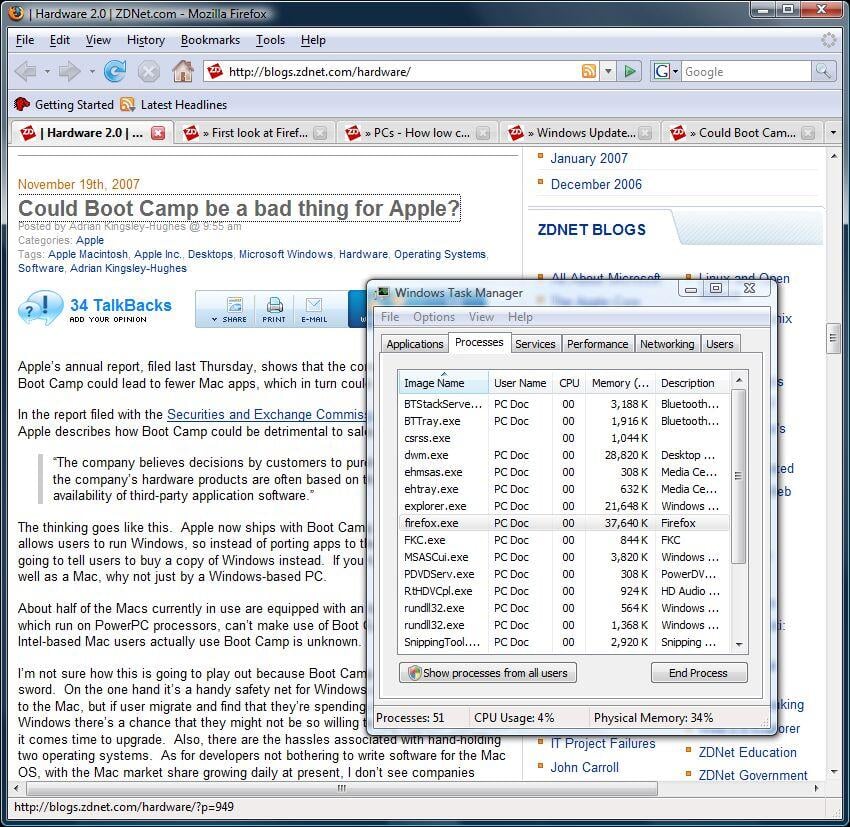 The memory test – Firefox 2.0.0.9 vs Firefox 3.0 b 1