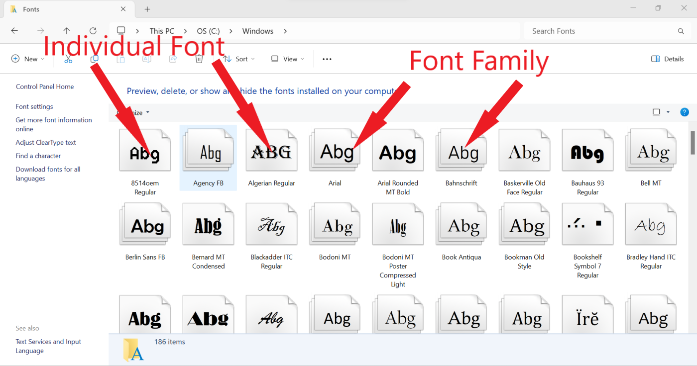 Screenshot of how to find the font files on your local system.