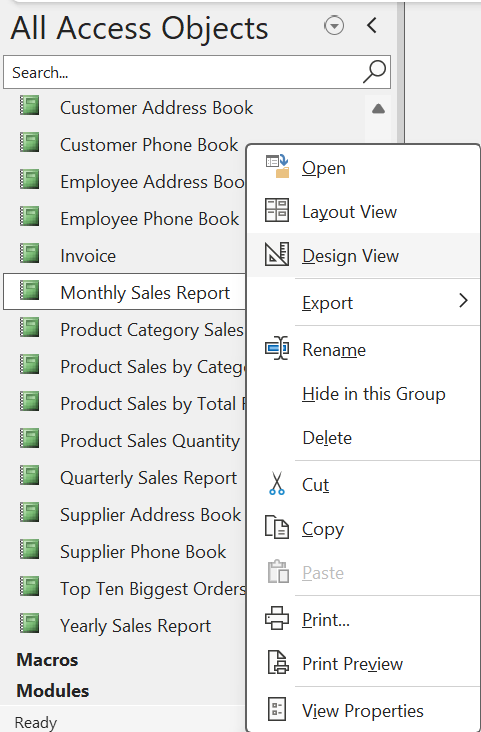 Open the report in Design View.