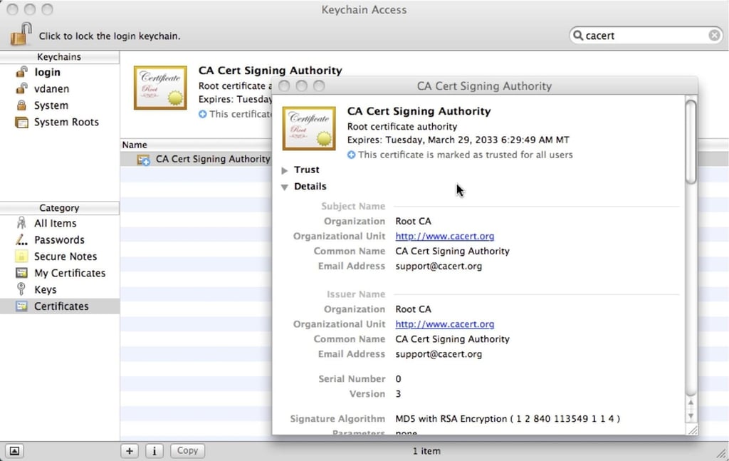 Managing SSL Certificate Authorities on OS X