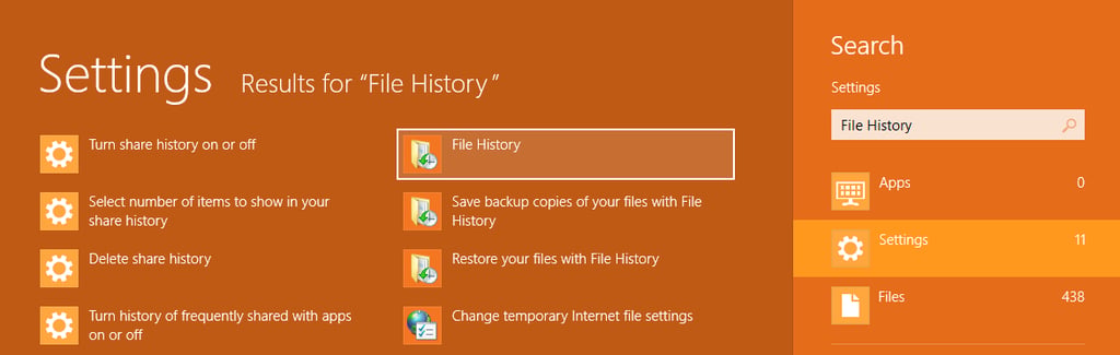 Screenshots: Windows 8 File History (updated)