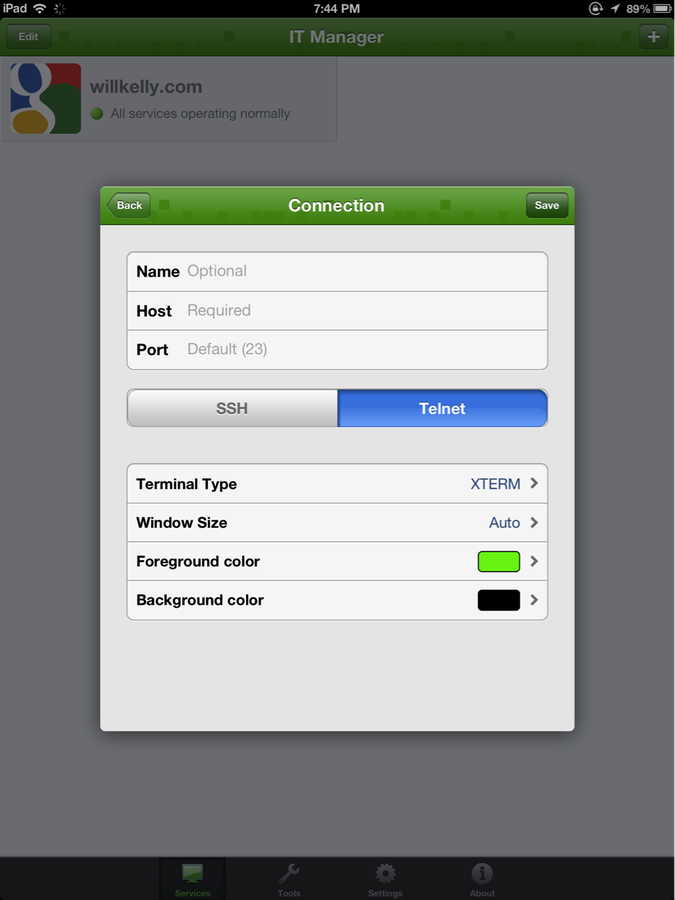 You can use Telnet and VNC directly from your iPad with IT Manager.
