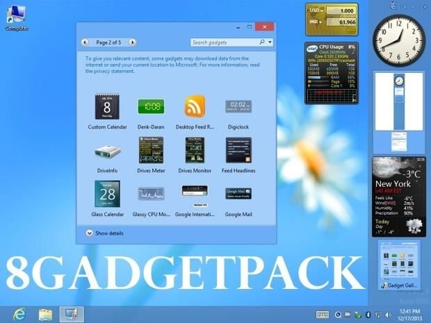 Install any Windows desktop gadget in Windows 8.x with 8GadgetPack