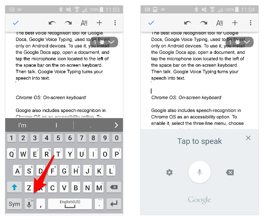 how to do speech to text on google docs ipad