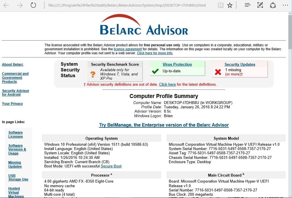 Belarc Advisor