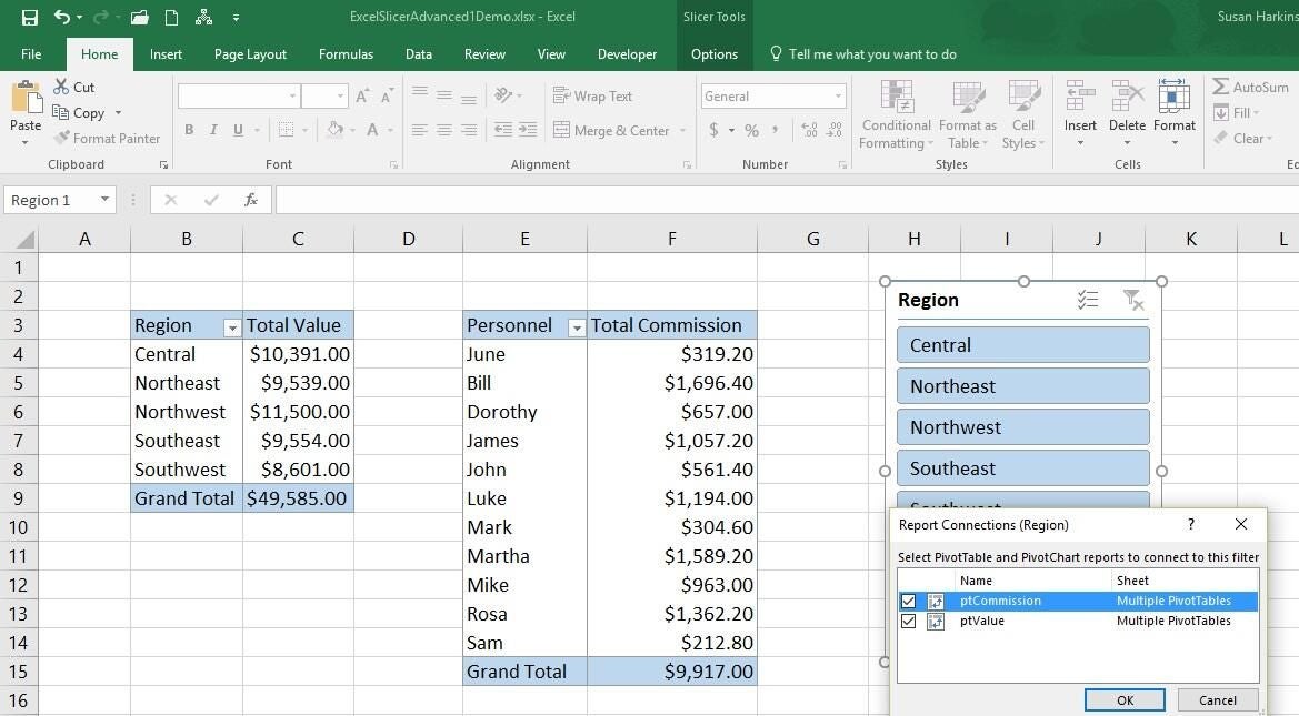 How to link a single slicer to two or more Excel PivotTables | TechRepublic