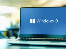 Computer screen displaying logo of Windows 10.
