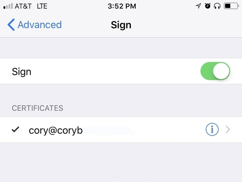 How to add an email signing certificate for messages in the iOS Mail app