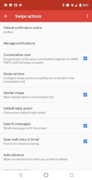 How to customize Gmail swipe actions