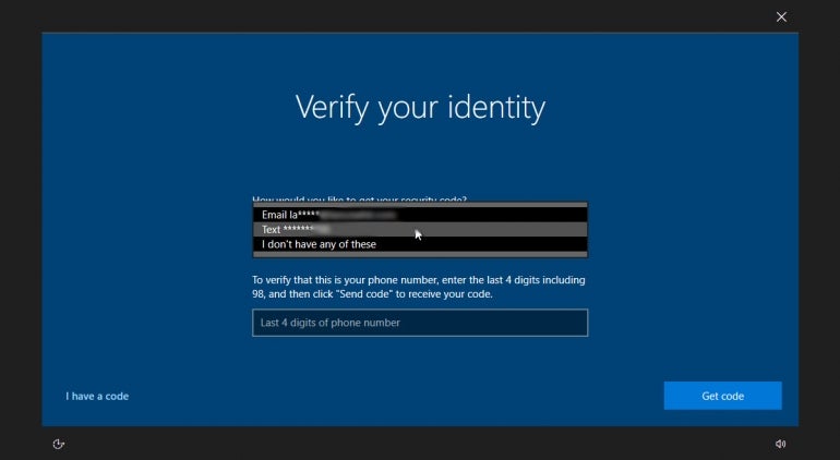 Windows indentity verification screen with info blurred out