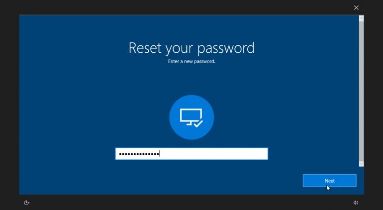 Windows Reset your password screen