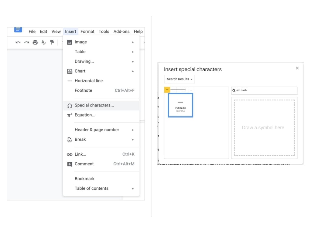 How to create a long dash in Google Docs