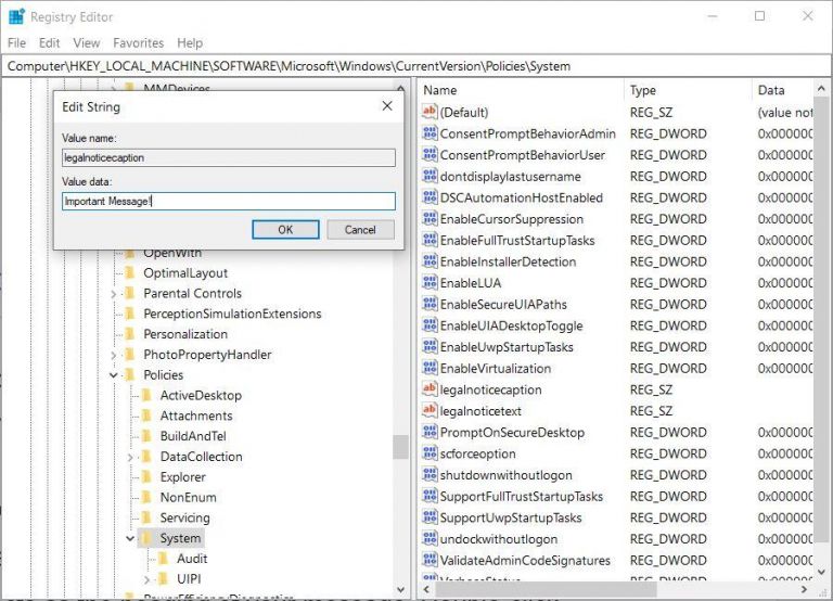 How to add a legal message to the Windows 10 login