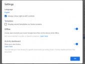 Screenshot of Google Drive settings screen, with Offline enabled