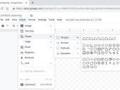 Screenshot shows Insert > Shape > Shapes menu, which includes 28 flowchart symbols.