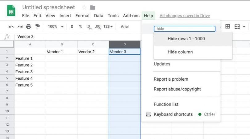 How to hide columns or rows in Google Sheets | TechRepublic