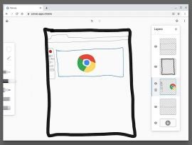 Screenshot of a drawing of a browser drawing program (e.g., Chrome Canvas) with browser and Chrome icon drawn (image drawn with a finger on a touchscreen Chromebook)