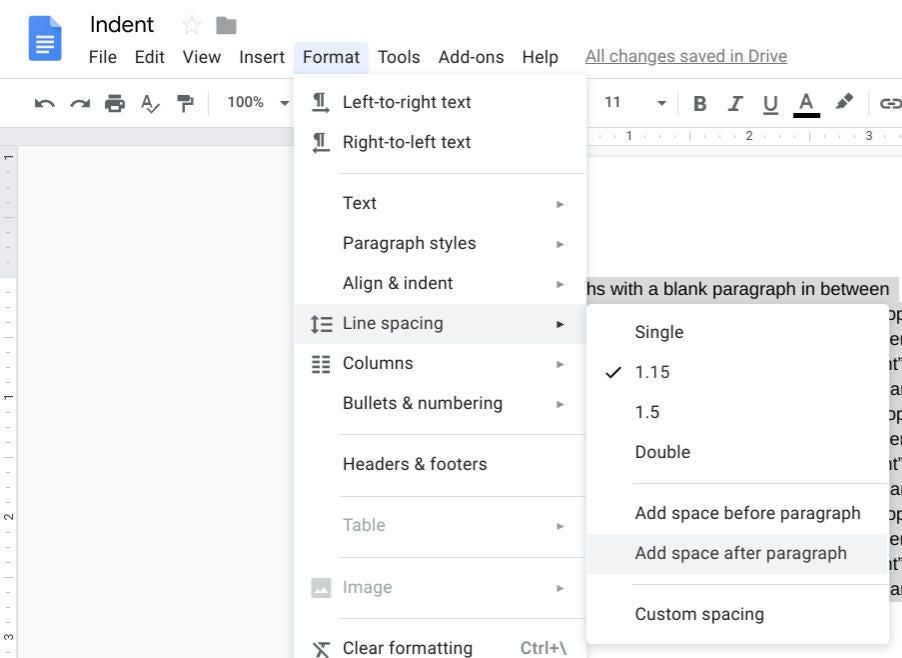 how to indent on google docs for essay