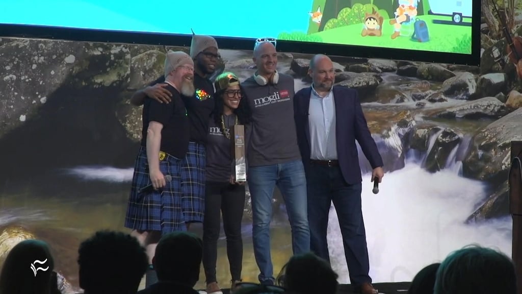 Winners of the Dreamforce 2019 Mega Demo Jam impress the crowd with a rap