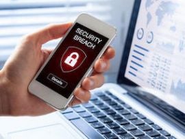 Security breach, smartphone screen, infected by internet virus, cyberattack hacking