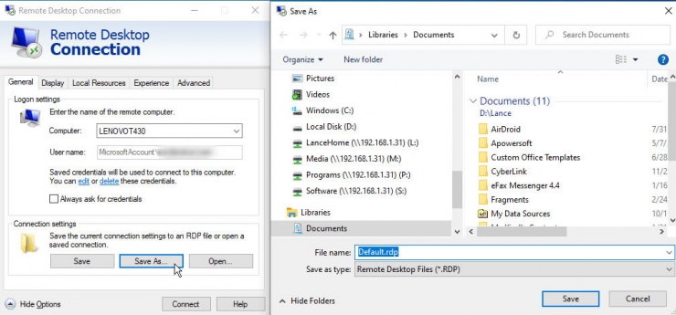 How to configure a remote desktop connection in Windows