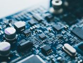 Computer board hardware motherboard microelectronics Server CPU chip semiconductor circuit core blue technology background or blue texture with processors concept electronic device
