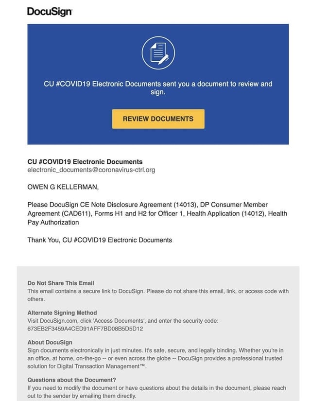 Phishing emails caught exploiting DocuSign and COVID-19
