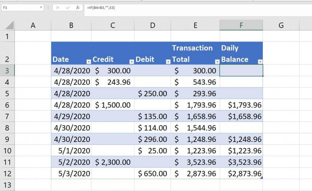 How to calculate conditional subtotals in an Excel revenue sheet