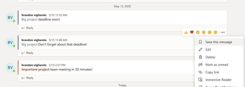 How to save and delete messages in Microsoft Teams