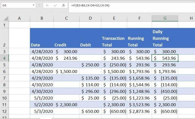 How to calculate conditional running totals in an Excel revenue sheet ...