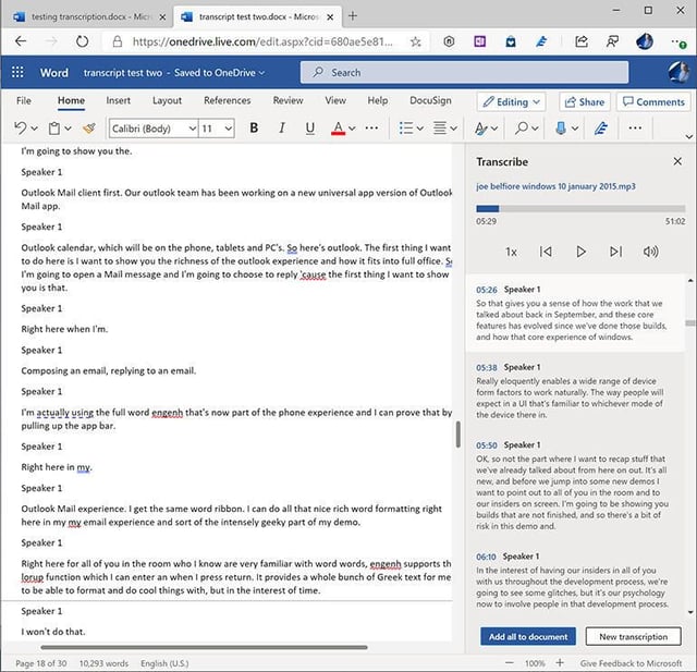 Microsoft Word: How the new transcription feature works and how it compares to other services