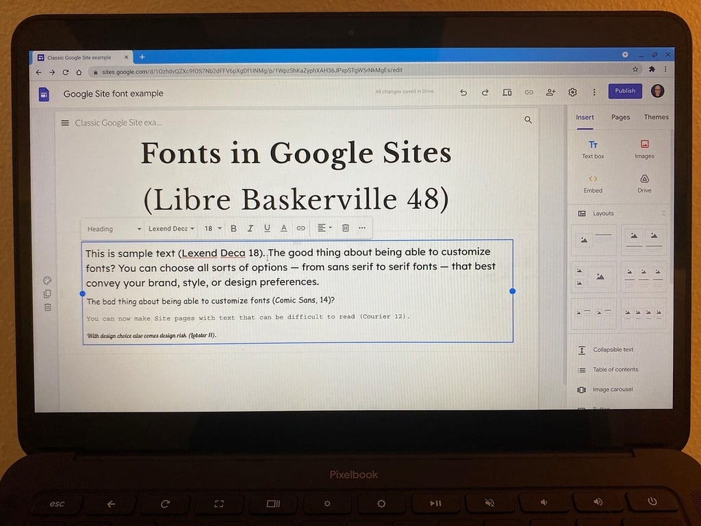 How to choose fonts in Google Sites