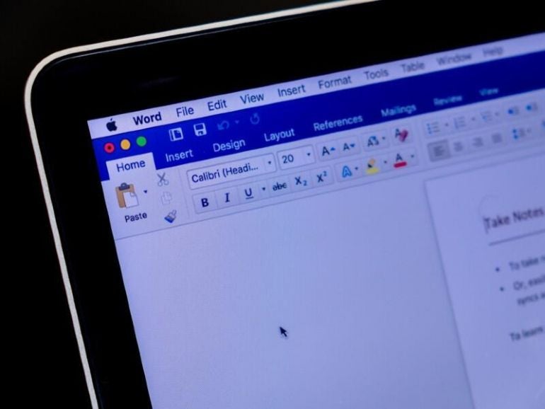 Microsoft Word on screen