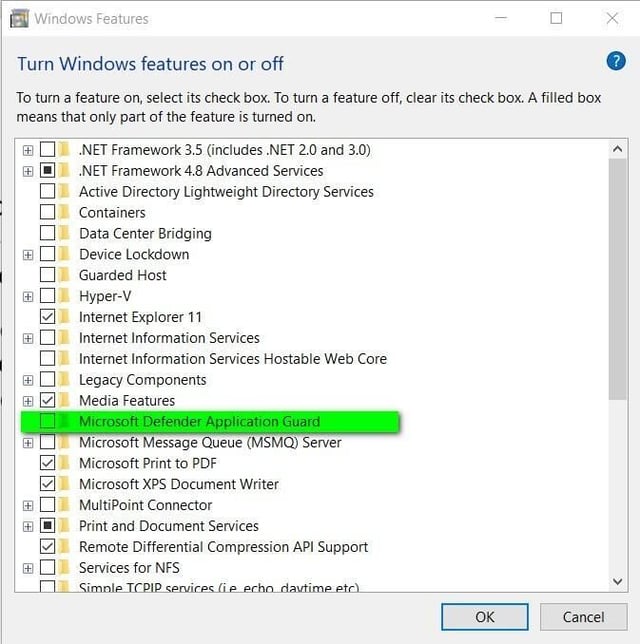How to activate Microsoft Defender Application Guard in Windows 10