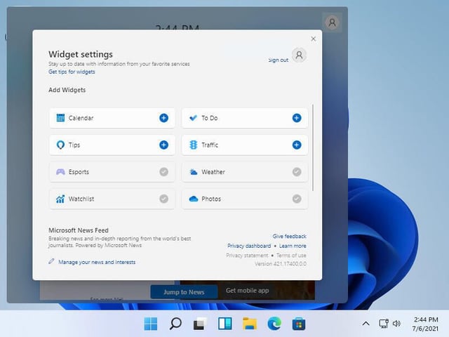 Widget settings