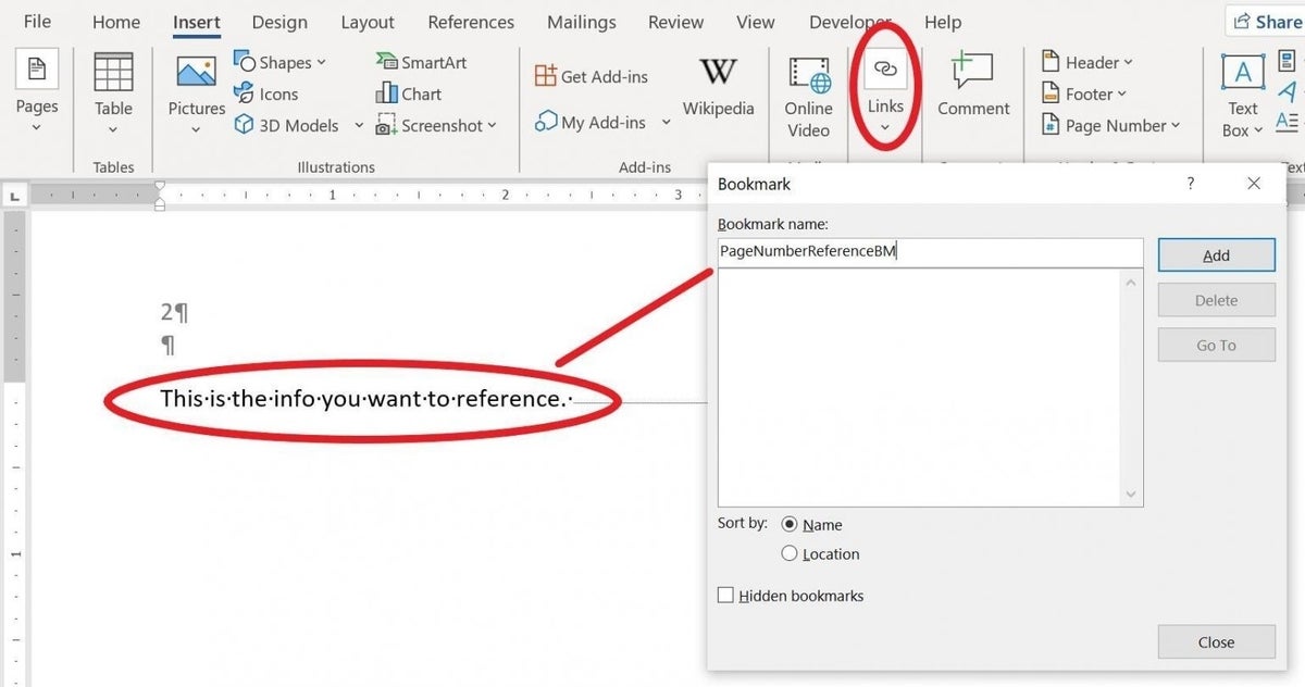 how to add reference number in word document