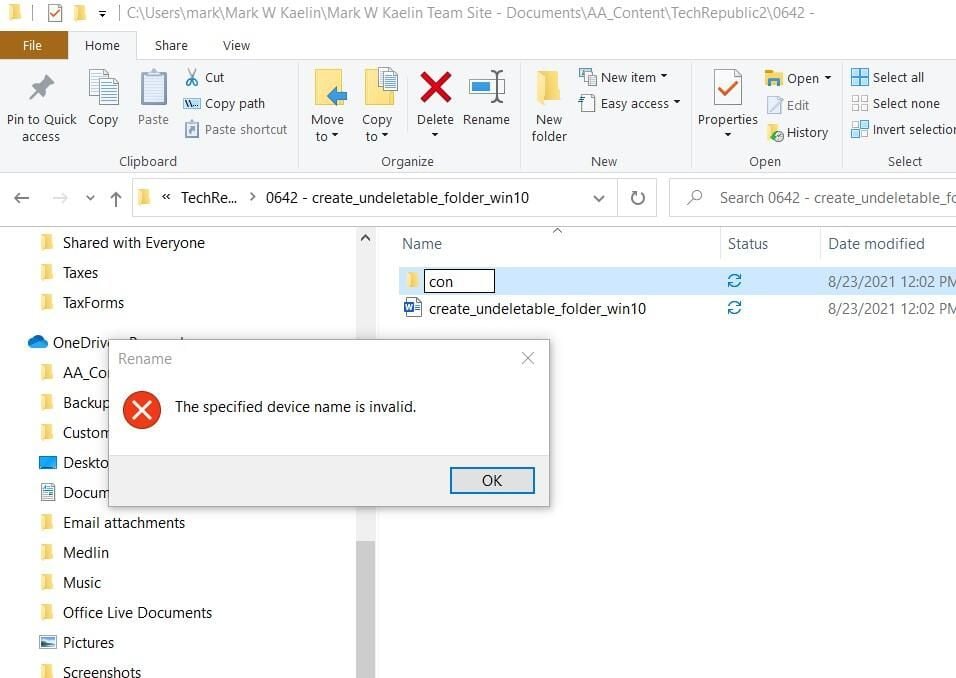 How to create a hidden, nearly undeletable folder in Windows 10