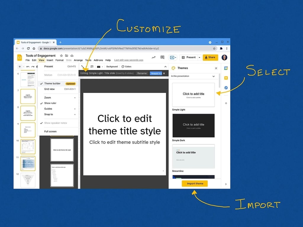 How to select, import and customize Google Slides themes