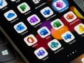 Microsoft apps on a cell phone screen