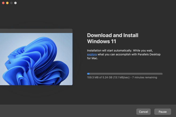 Screenshot of the Windows installer that will be downloaded and it parallels the desktop and create the Windows Virtual Machine.