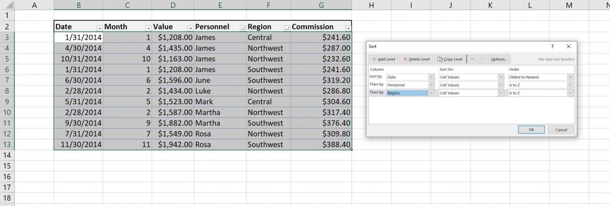How to sort data by multiple columns in Excel